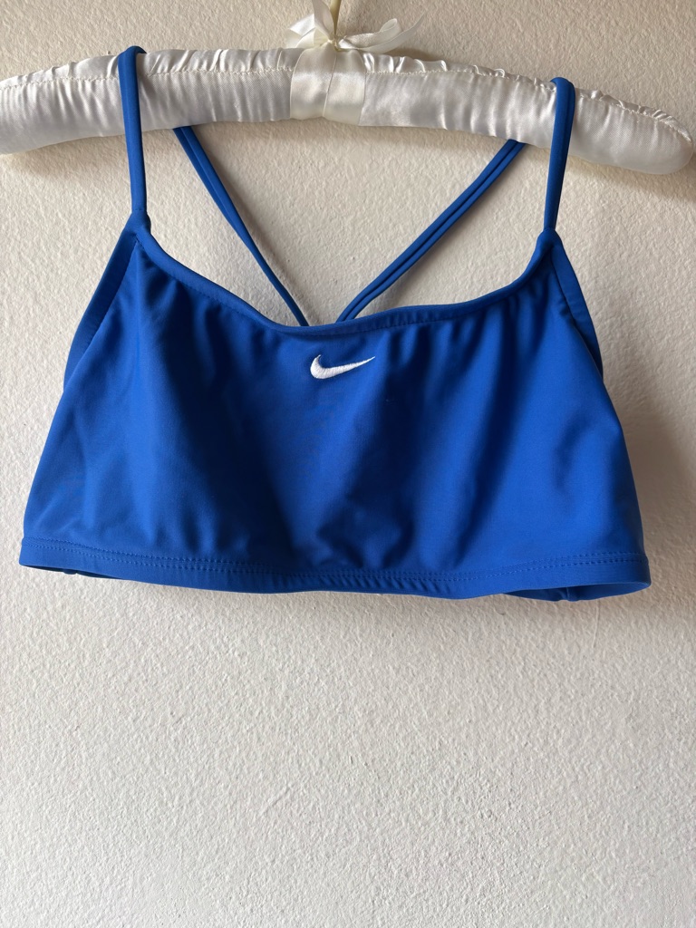 Nike Women's Blue Sports Racerback Bra Swim Top Embroidered Swoosh